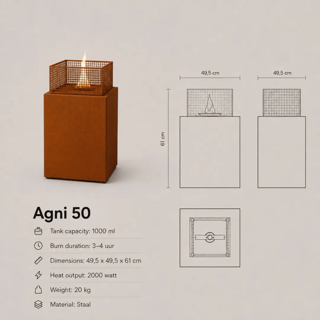 Tenderflame Agni 50 Corten Tafelhaard - 2000W - afbeelding 3 van 4