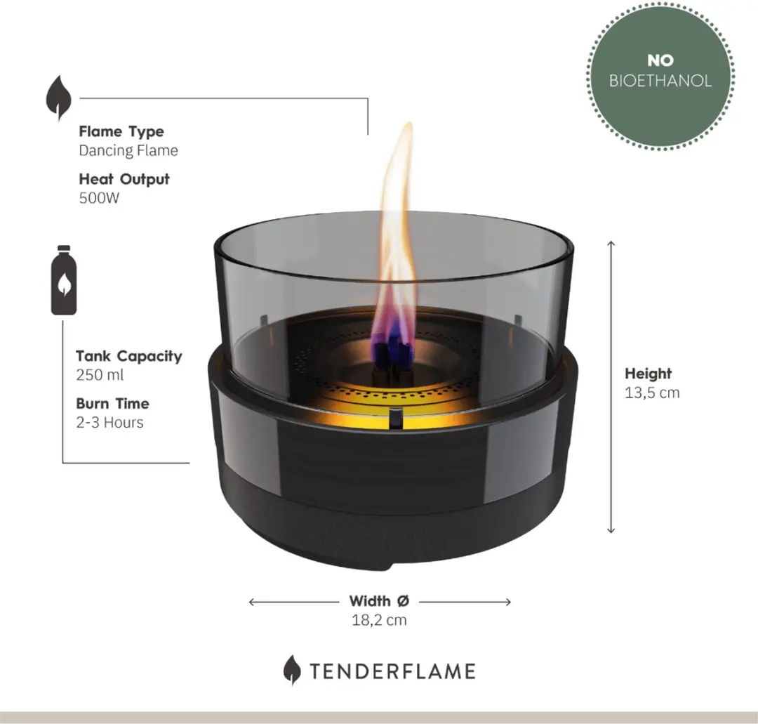 Tenderflame Rosie 18 Keramische Tafelhaard - 500W - Zwart - afbeelding 3 van 6