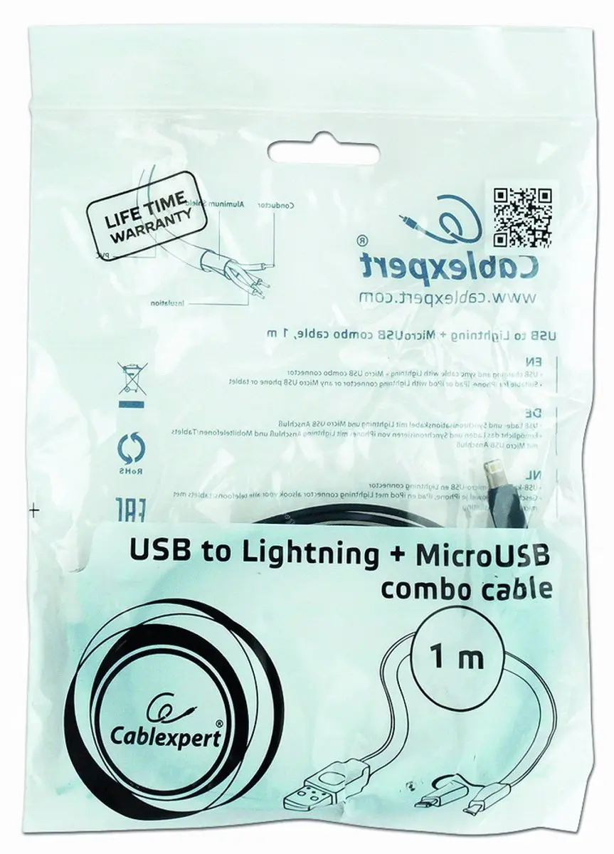 Gembird CablExpert CC-USB2-AMLM2-1M Oplaadkabel - MicroUSB + Lightning - 1m - Zwart