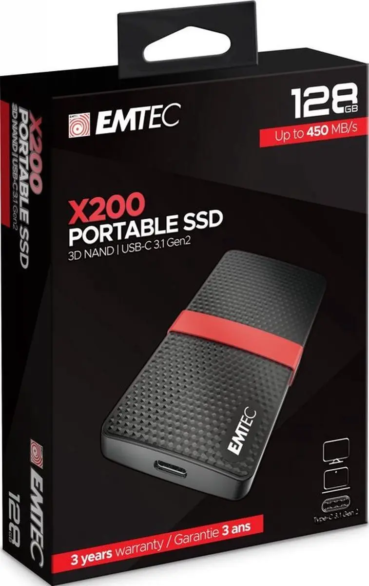 Emtec SSD 3.1 Gen2 X200 128GB - USB-C/USB-A Kabel