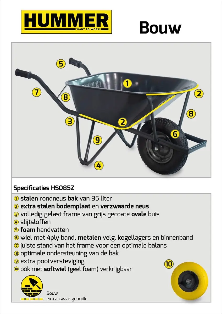 Little Jumbo Bouwkruiwagen Pro 1251000820 - 85L - Grijs