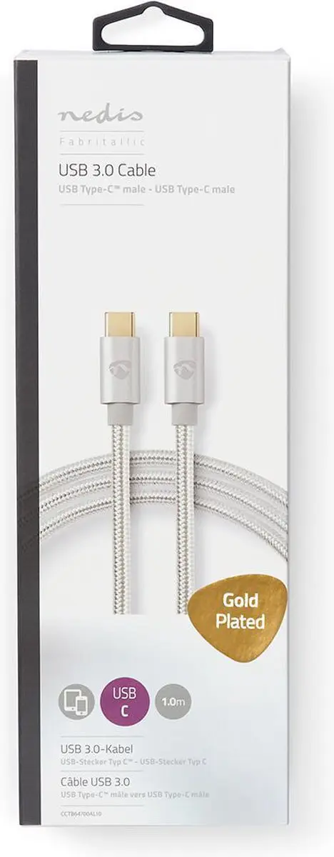 Nedis USB-C Kabel CCTB64700AL10 - 60W 4K@60Hz 1m - Verguld