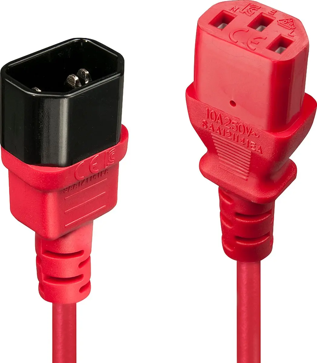 Lindy Stroom Verlengkabel C14-C13 10A 0,5m - Rood