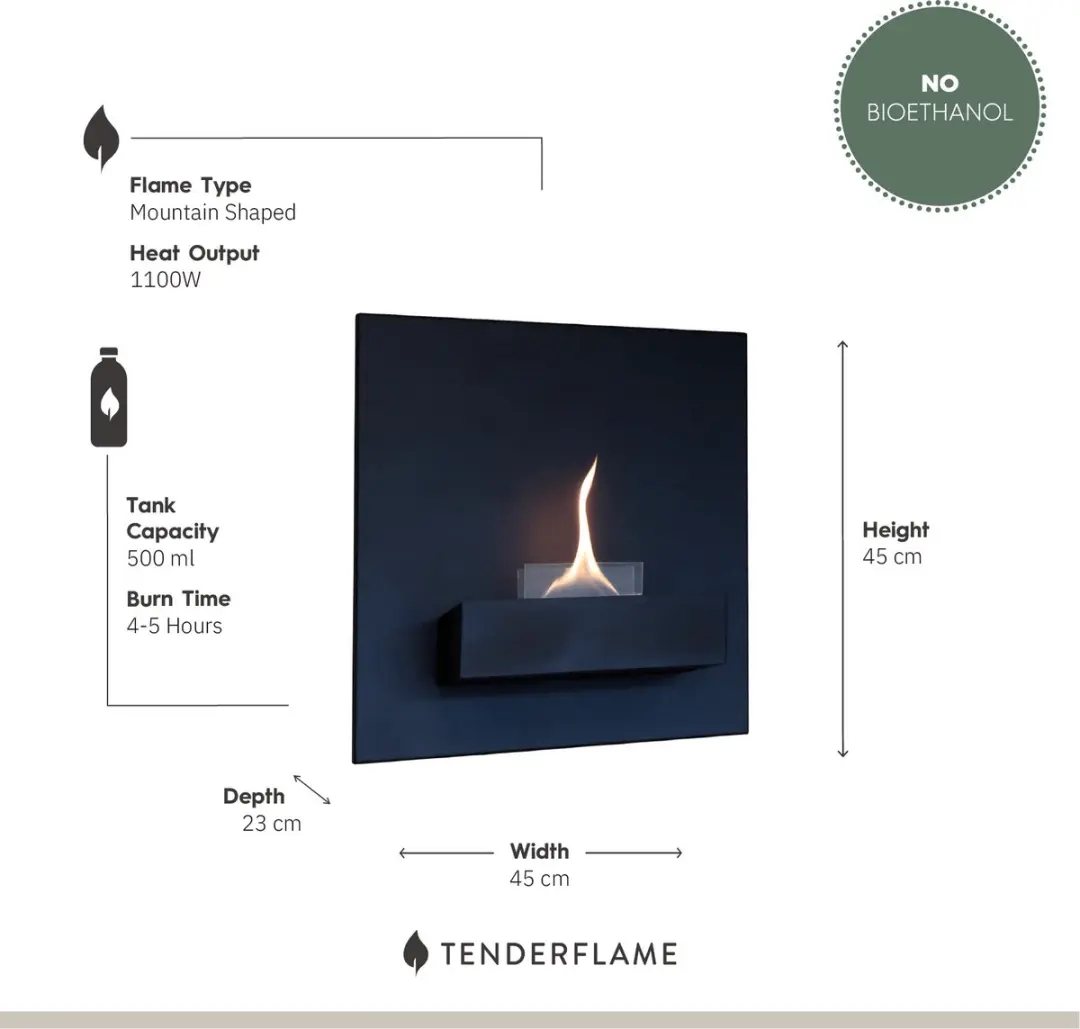 Tenderflame Square 90 Design Sfeerhaard - 1100W - Schwarz - afbeelding 4 van 6