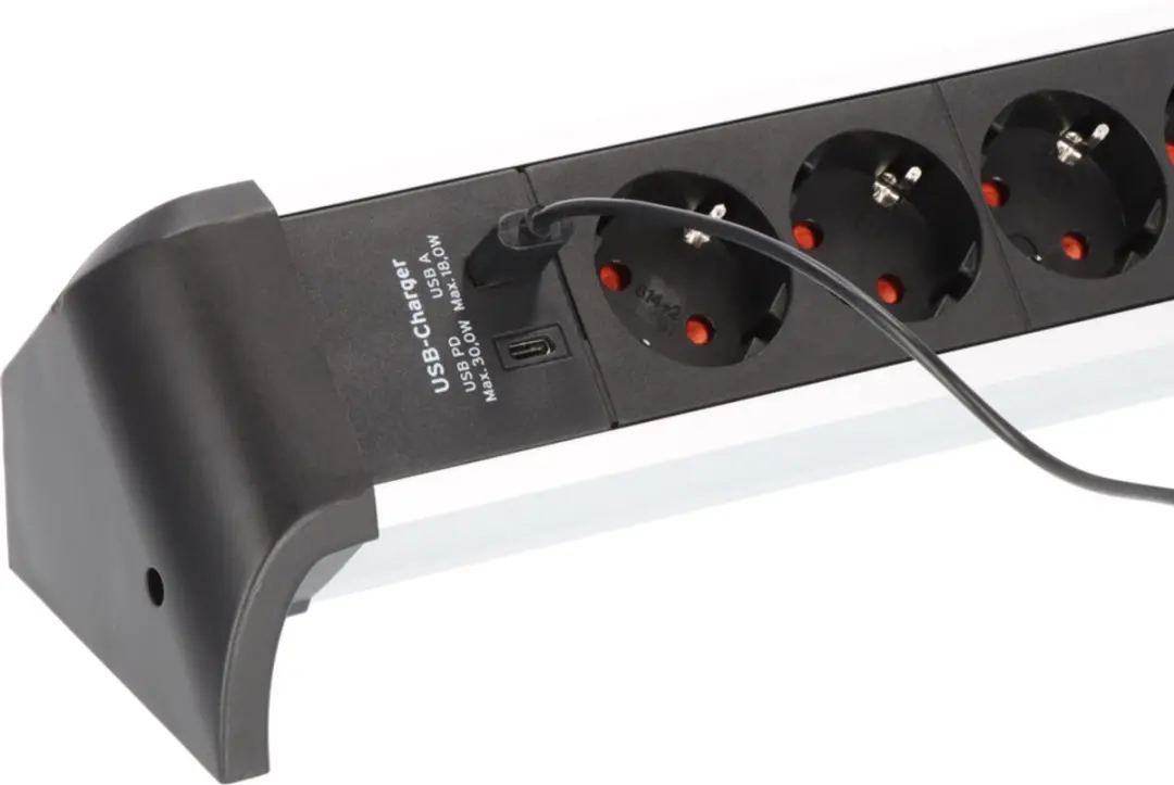 Brennenstuhl Alu-Office-Line USB Stekkerdoos 4x 3600W - Zilver/Zwart