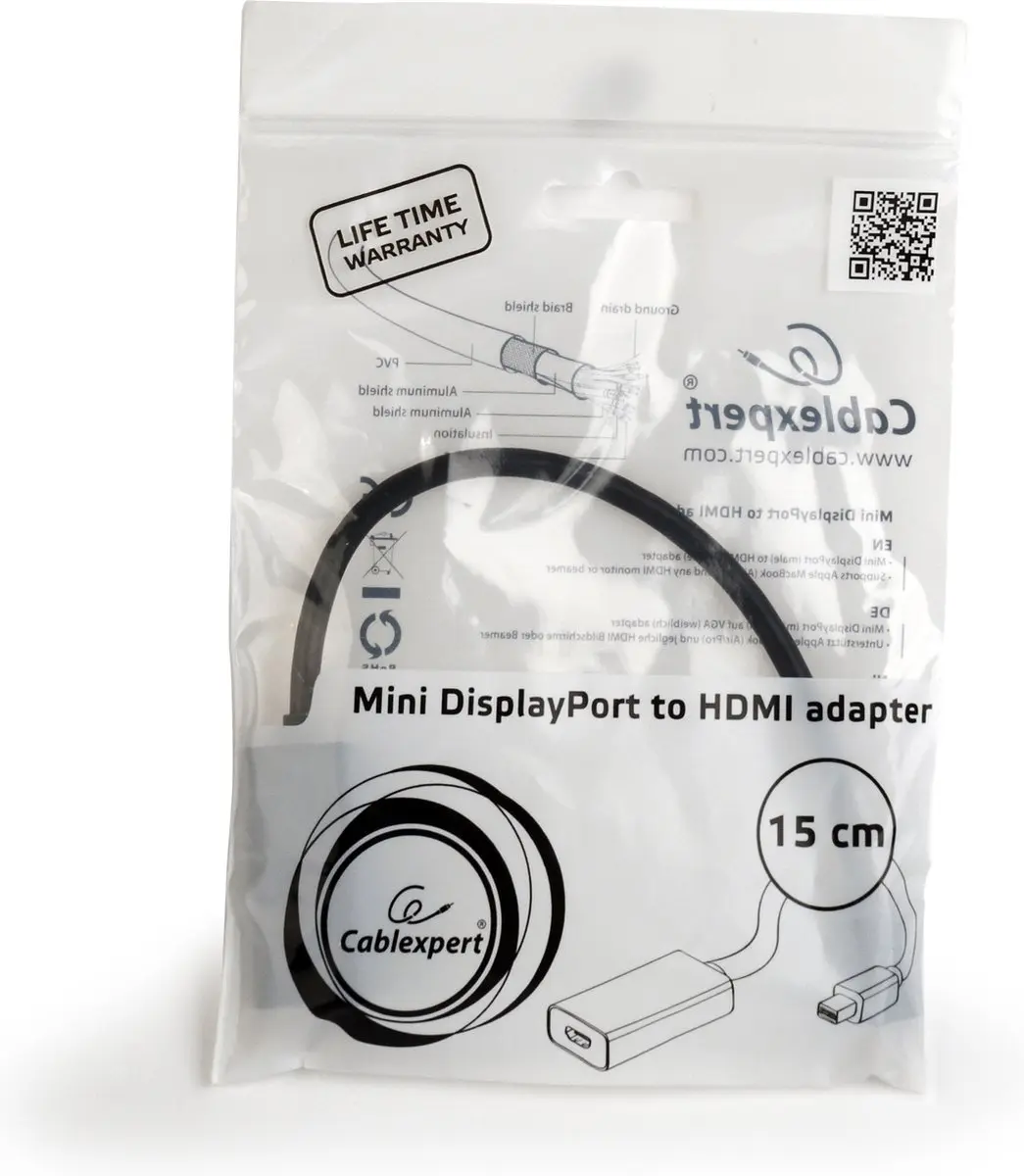 Cablexpert 4K Mini DisplayPort naar HDMI Adapterkabel 15cm - Zwart