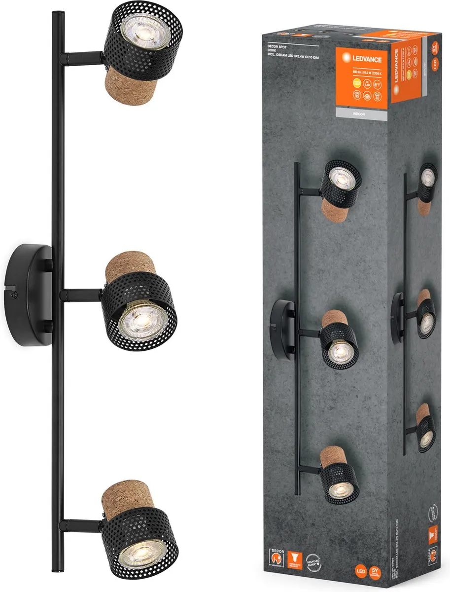 LEDVANCE Decor Spot Cork GU10 - 3x3,4W 690lm Zwart