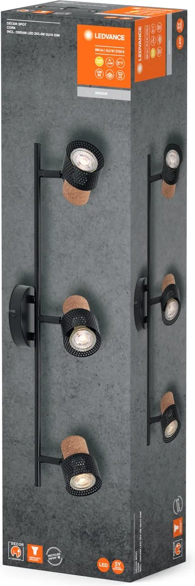 LEDVANCE Decor Spot Cork GU10 - 3x3,4W 690lm Zwart