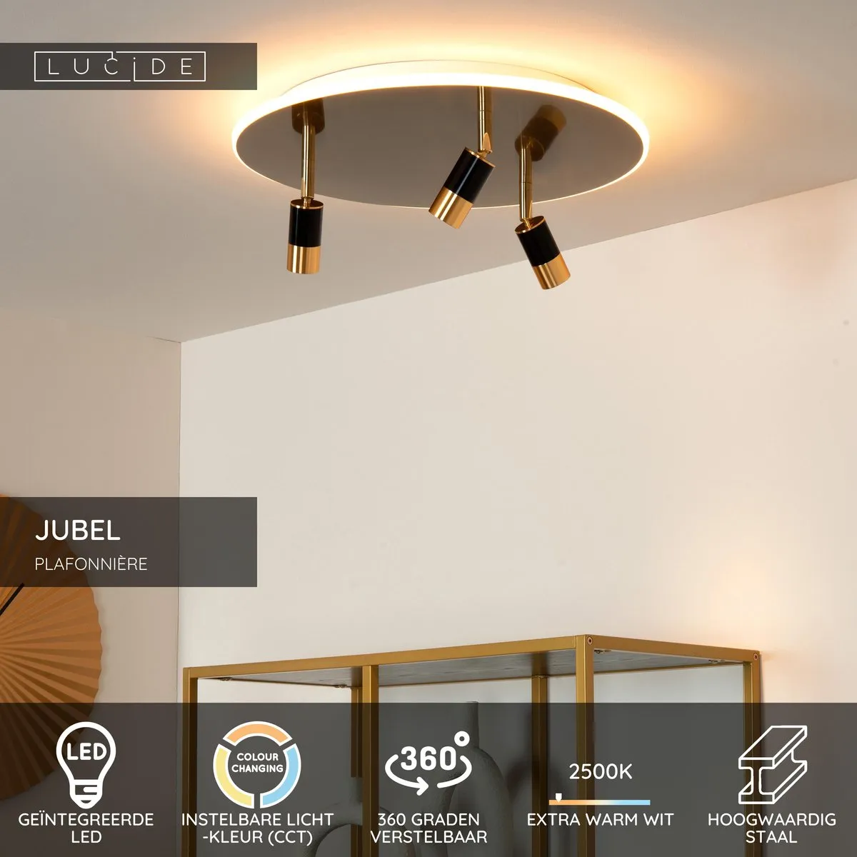 Lucide Jubel Plafondlamp Ø48cm - Mat Goud/Messing