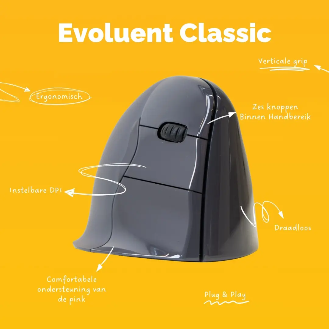 Evoluent Classic BNEVMC Verticale Muis - Draadloos - Donkergrijs