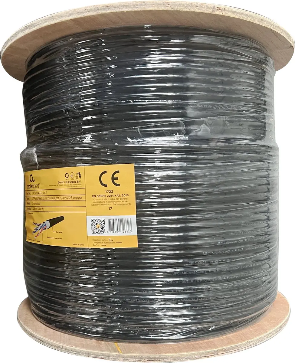 CAT6 UTP LAN outdoor cable, solid, 305 m, black