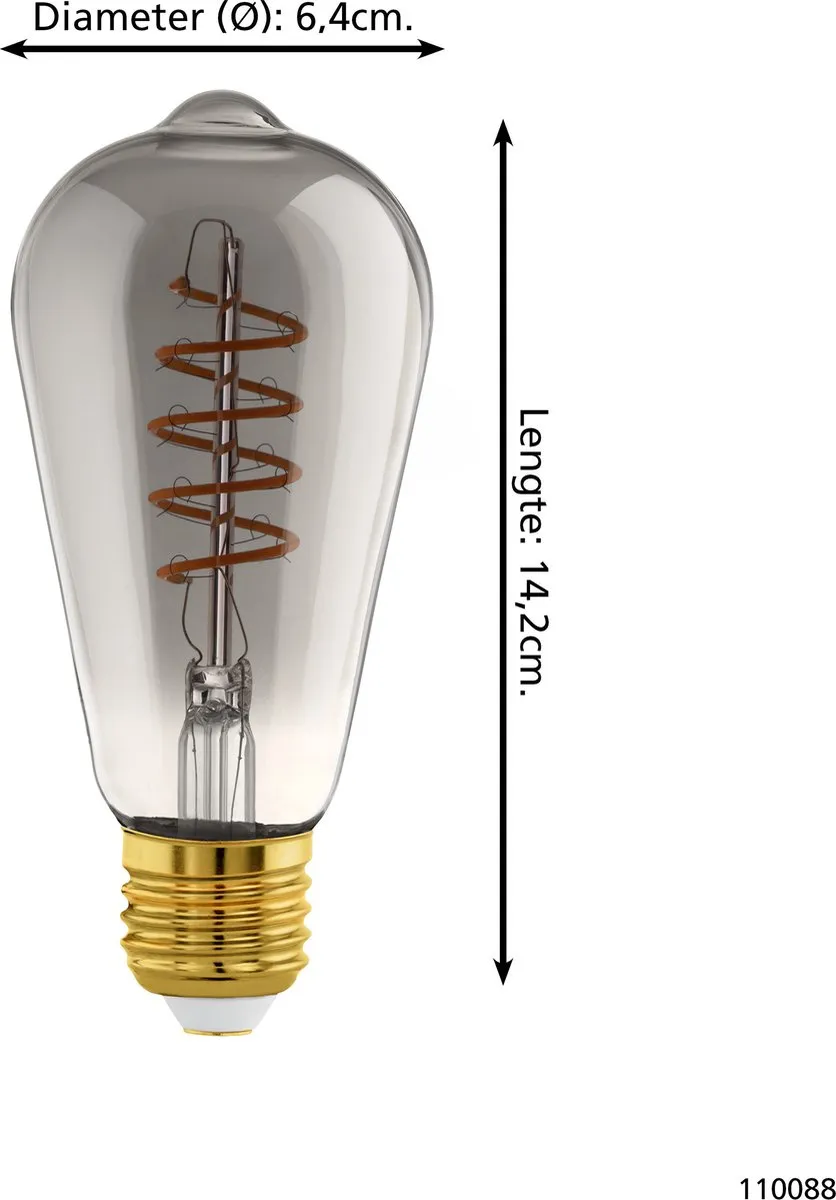 Eglo LED Lamp ST64 E27 Rookglas 2000K - 4W - Ø6,4cm