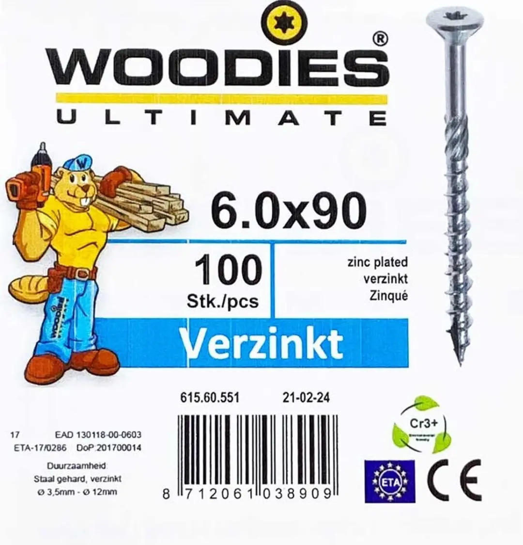 Woodies Ultimate Torx Verzinkt 6x90 Platverzonkenkopschroef - 100 Stuks