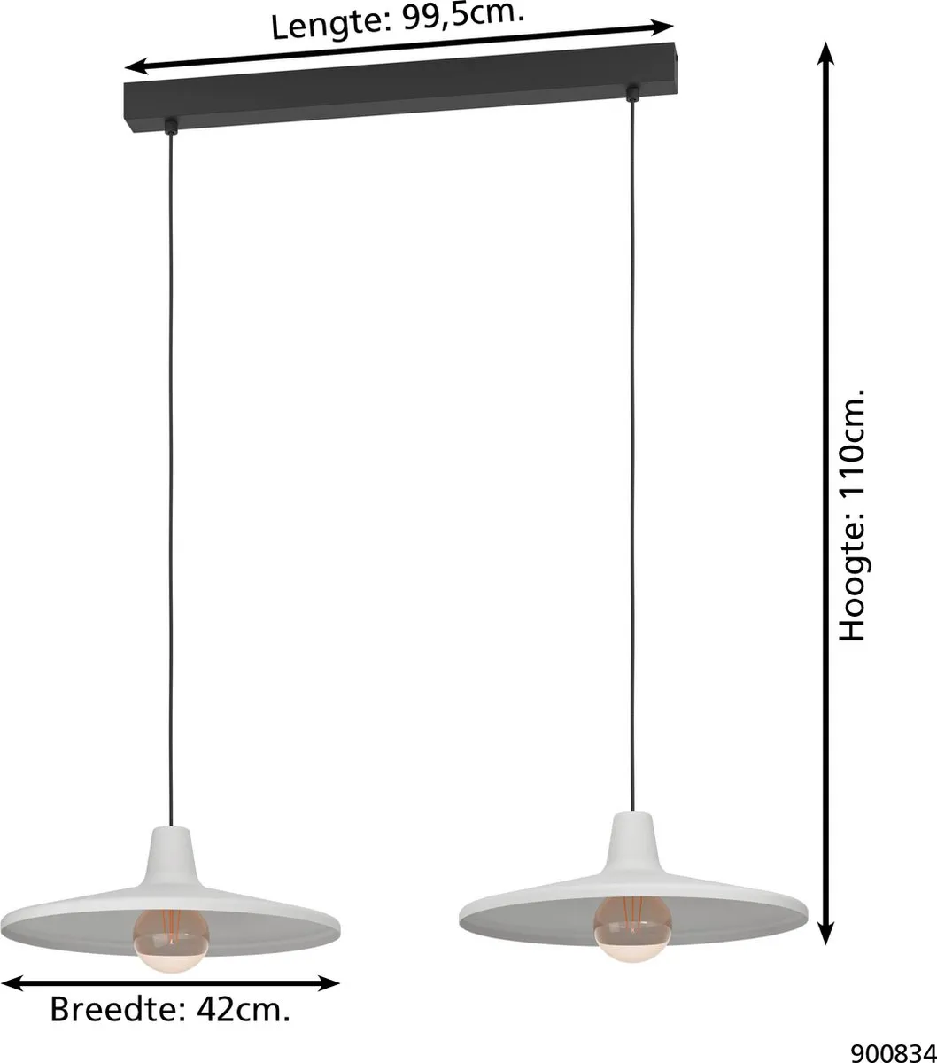 Eglo Miniere Hanglamp E27 - 2 Lichtpunten - 99,5cm - Grijs/Zwart - afbeelding 6 van 6