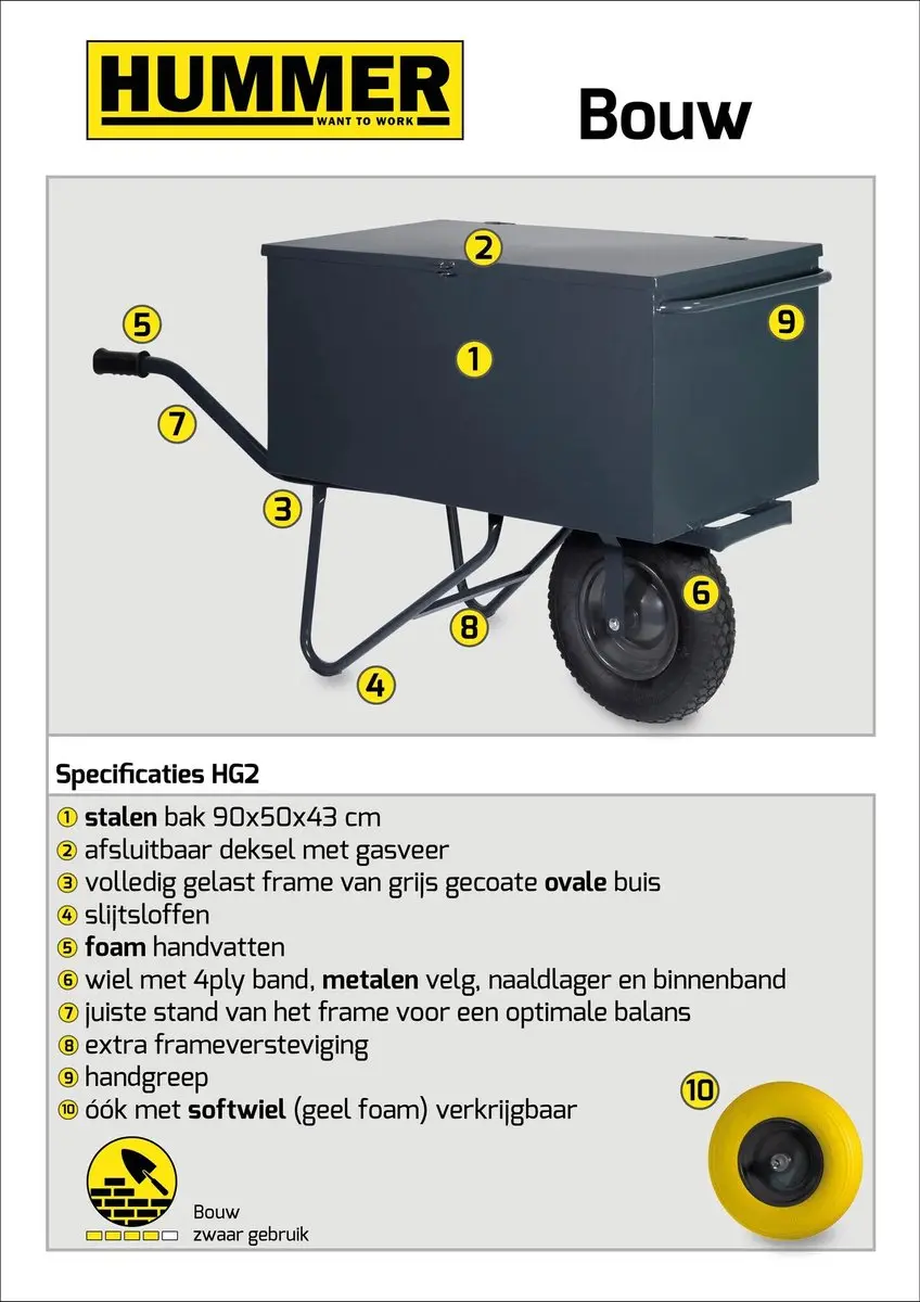 Little Jumbo Hummer Pro Kruiwagen 190L - Grijs