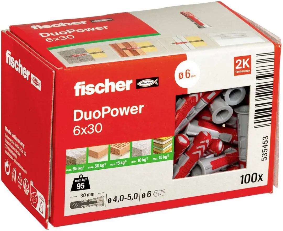 Fischer DuoPower 6x30 Pluggen - 100 Stuks - afbeelding 6 van 6