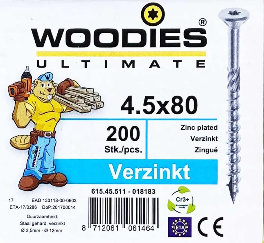 Woodies Ultimate Torx Verzinkt Schroef 4,5x80 - 200 Stuks - Multicolor