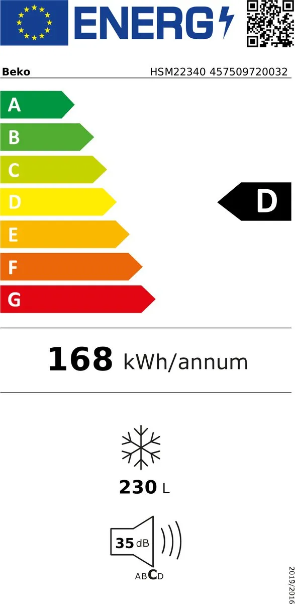 Beko HSM22340 Vriezer 230L - Wit