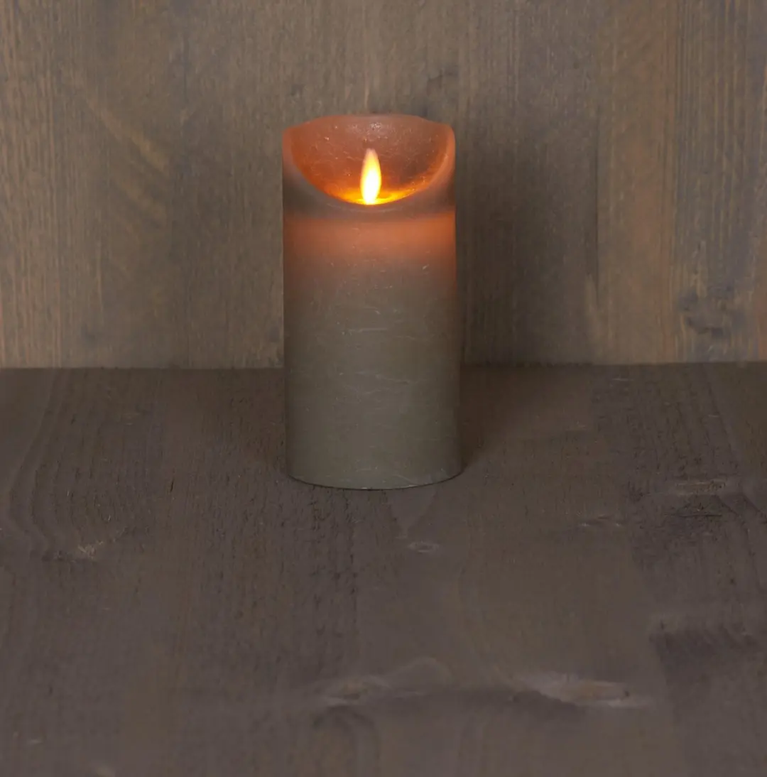 Anna's Collection Led Kaars Taupe H15xD7,5cm - Warm Wit Licht