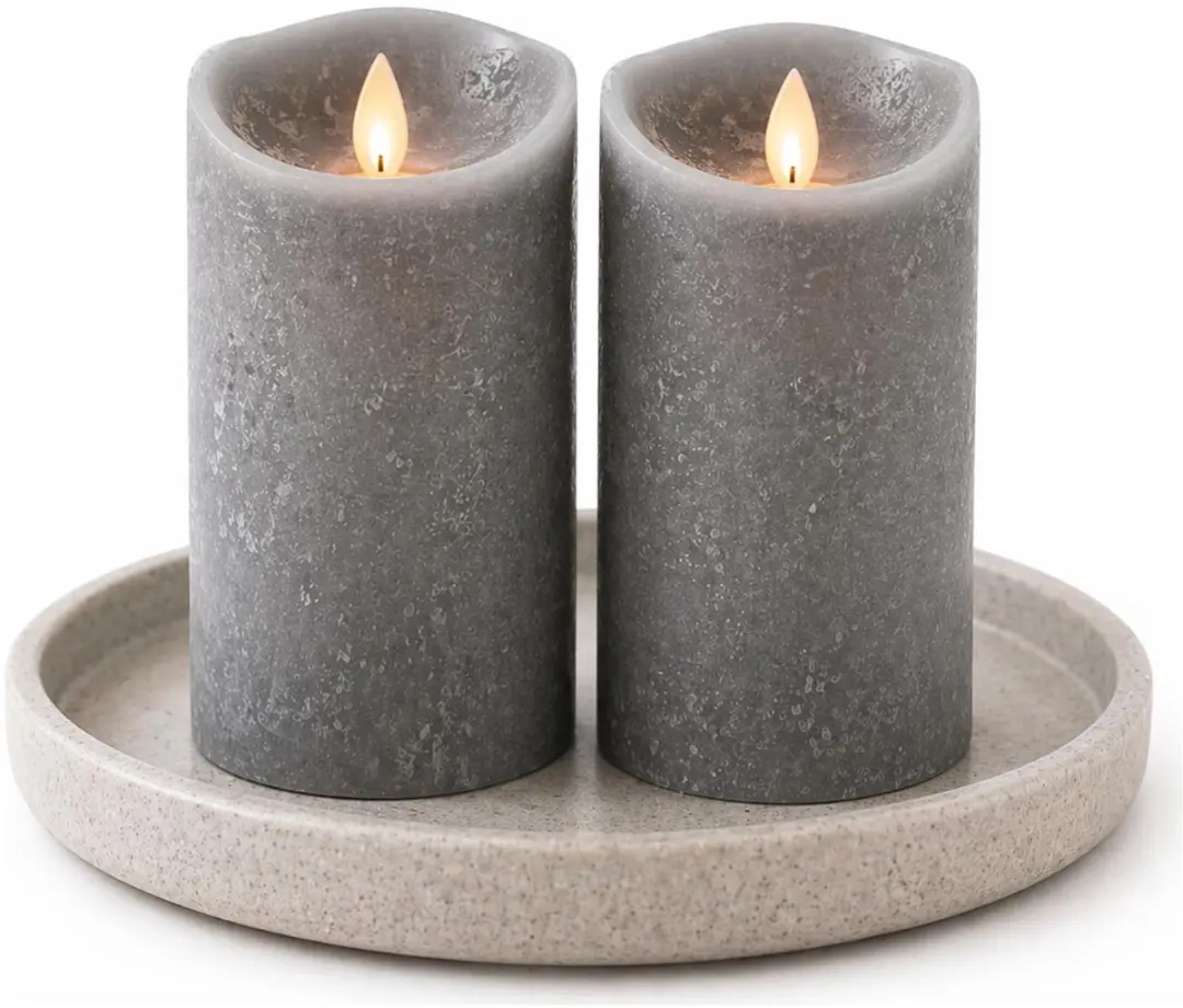 Anna's Collection Led Kaars Taupe H15xD7,5cm - Warm Wit Licht