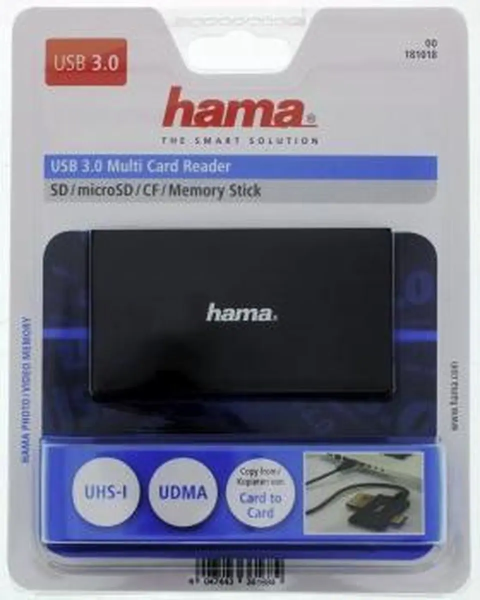 Hama USB 3.0 Multi-Kaartlezer SD/microSD/CF/MS - Zwart
