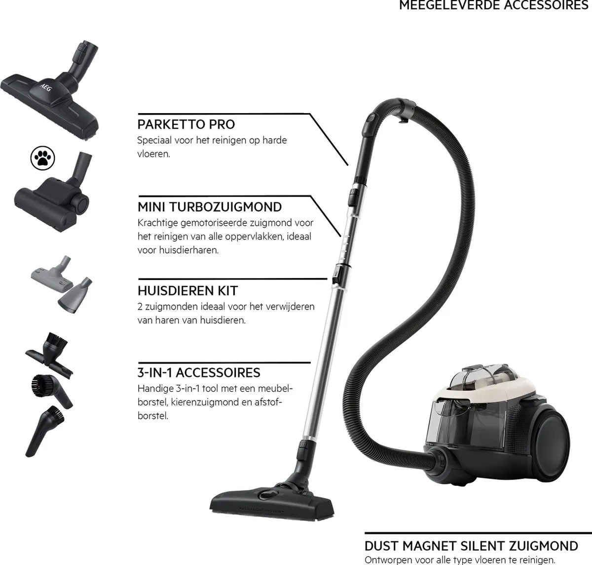 AEG AL61A4UG Animal Stofzuiger - 700W - 1.6L Hepa 13 - Zwart/Grijs