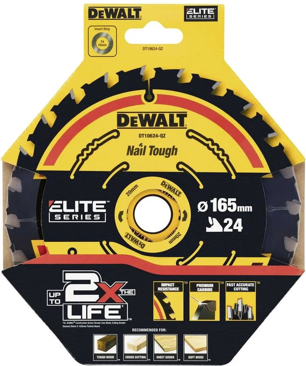DeWalt DT10624 Cirkelzaagblad 165x20mm 24T - Metaal