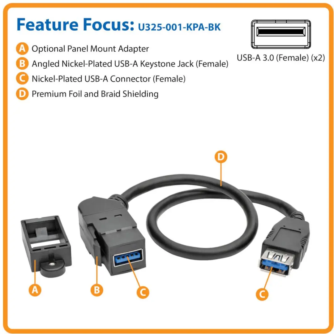 Tripp Lite U325-001-KPA-BK USB-kabel 0,3m - USB A - Zwart