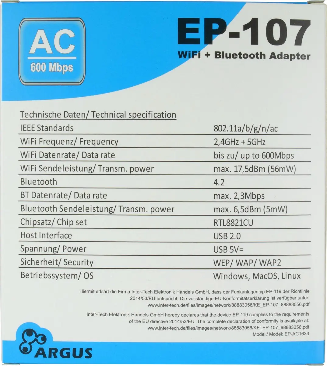 Intertech 88883056 Netwerkkaart WLAN/Bluetooth 600 Mbit/s - Zwart