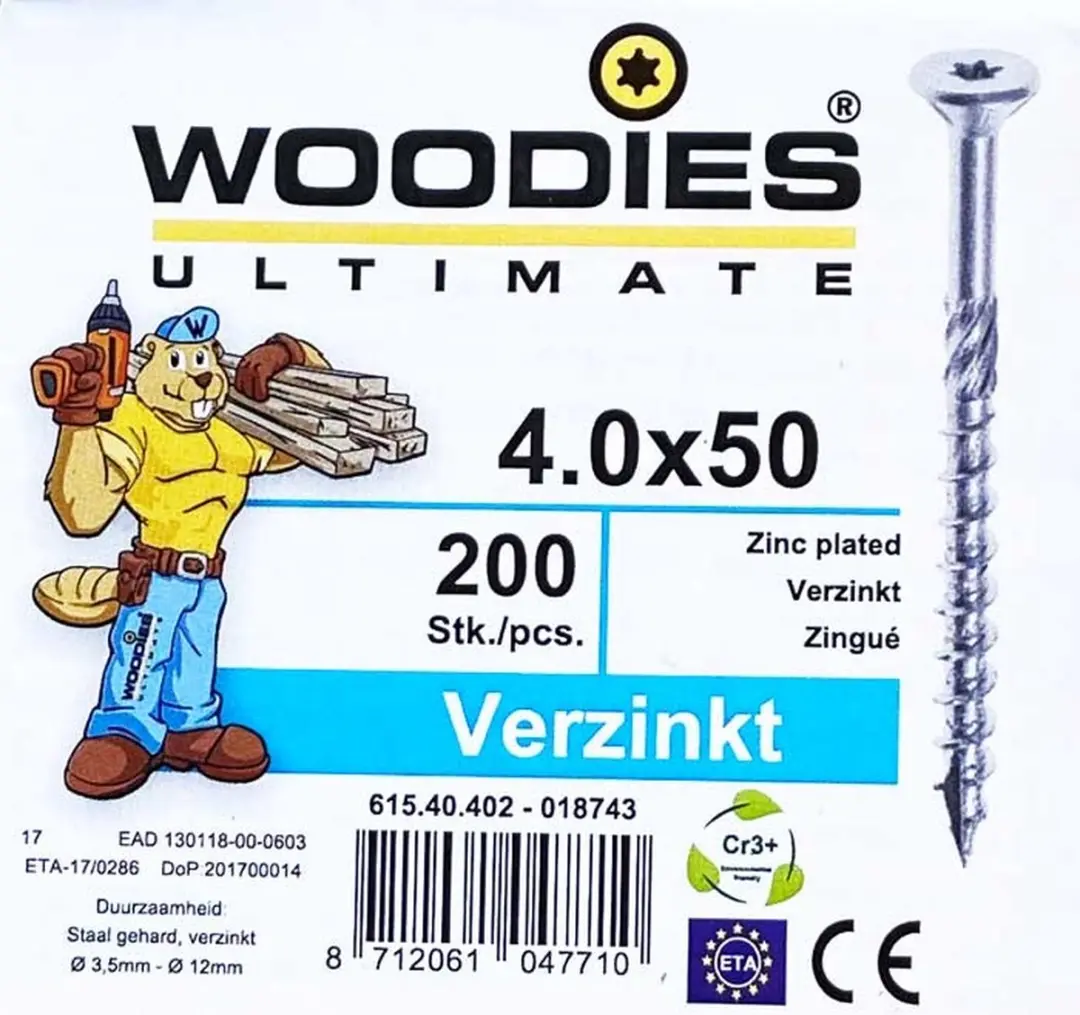 Woodies Ultimate Torx Verzinkt Platverzonkenkopschroef 4x50 - 200 Stuks