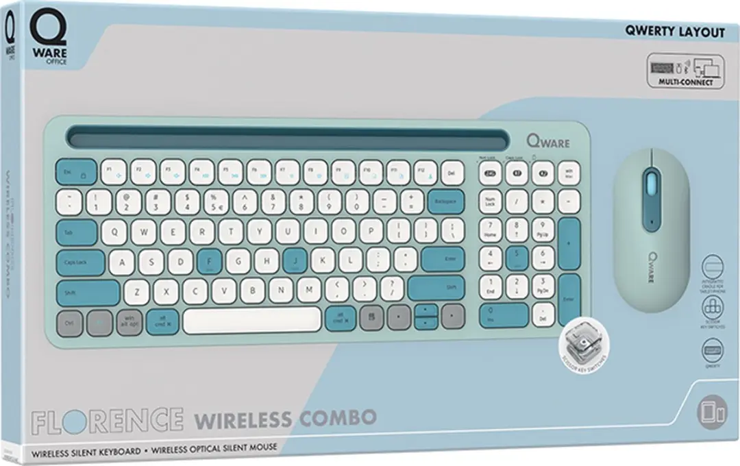 Qware Office QW PCB-390GN Draadloos Toetsenbord - Multiconnect - 99 Toetsen - Groen/Turquoise