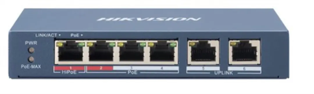 Hikvision DS-3E0106HP-E PoE Switch 6 Poorten - Blauw