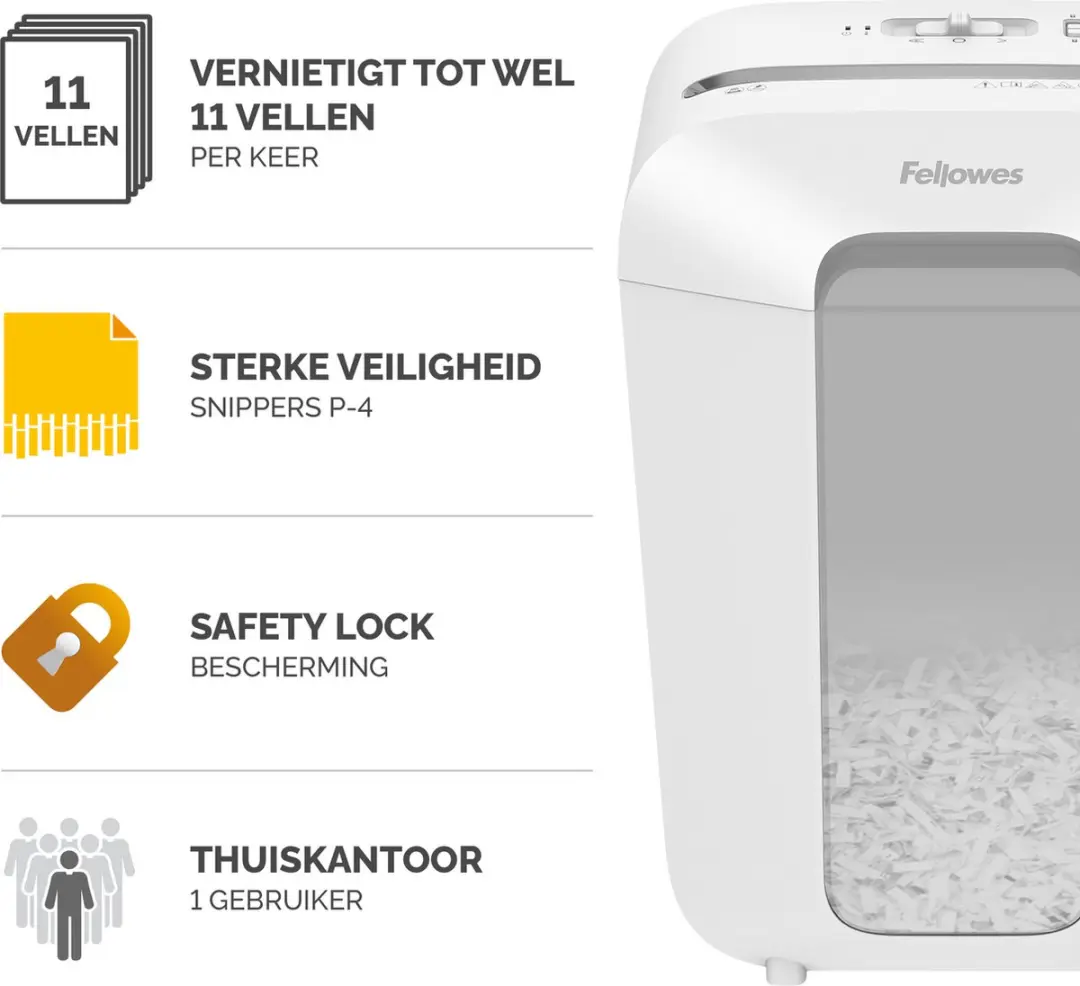 Fellowes LX70 Papierversnipperaar 11 Vel - 18L - Wit