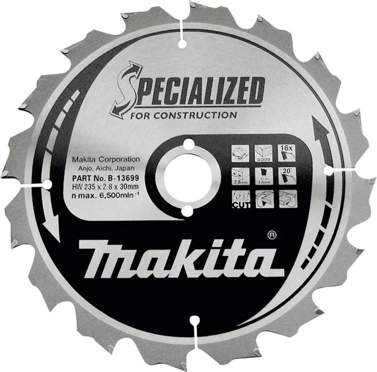 Makita Cirkelzaagblad B-13699 Hout 235mm 16T