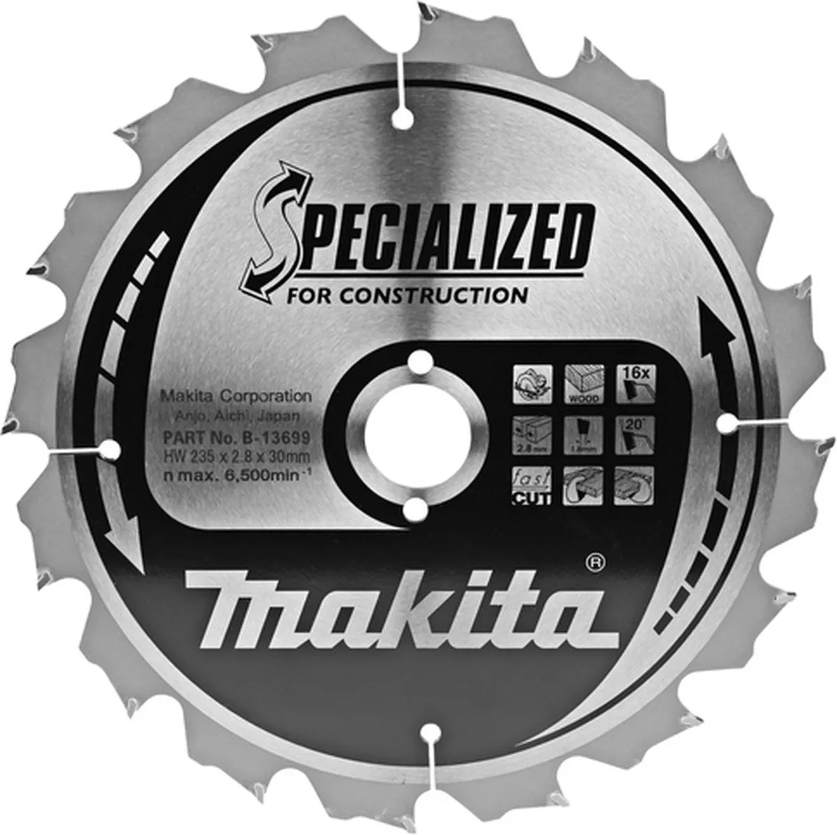 Makita Cirkelzaagblad B-13699 Hout 235mm 16T - afbeelding 2 van 2