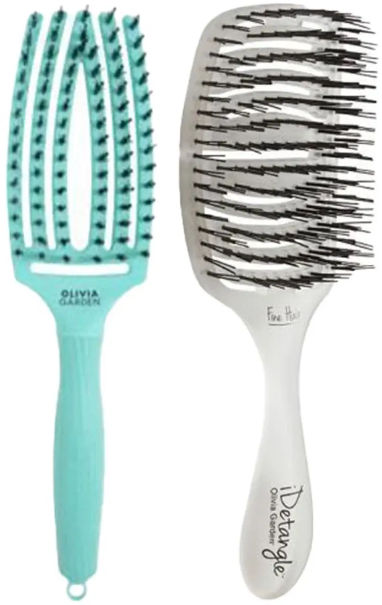 Olivia Garden Fingerbrush Care Iconic Mint + Essential Borstel Care Flex Ice Whi