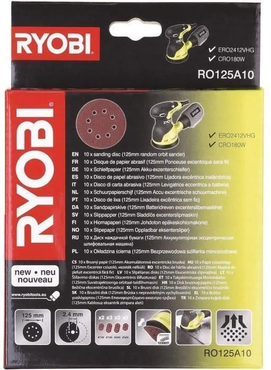 Ryobi RO125A10 Schuurpapier Set 125mm - 10 Stuks