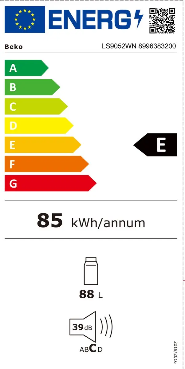 Beko LS9052WN Koelkast - 88L - 39 dB - Energieklasse E - Wit
