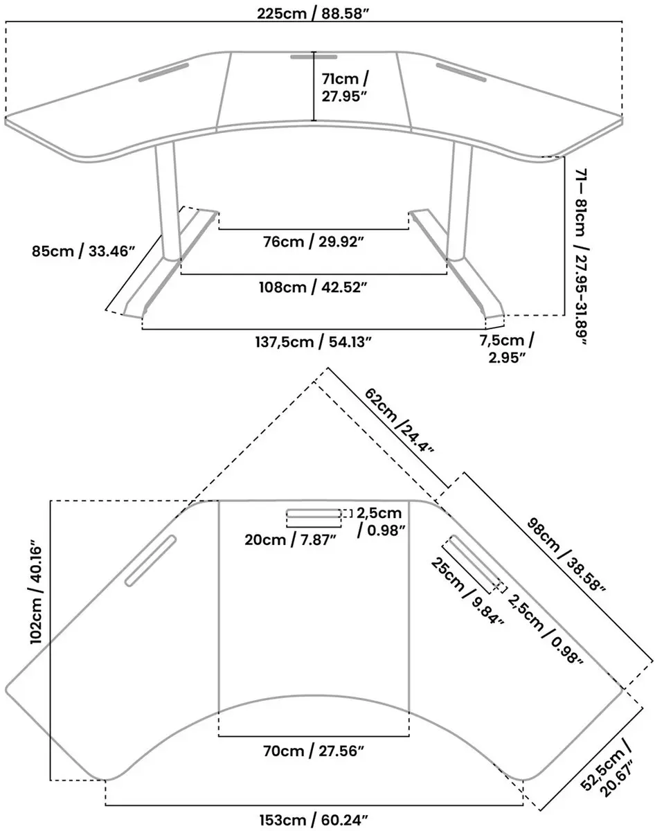 Arozzi Arena Angelo Gaming Hoekbureau - Bureaubrede Muismat 225cm - Zwart