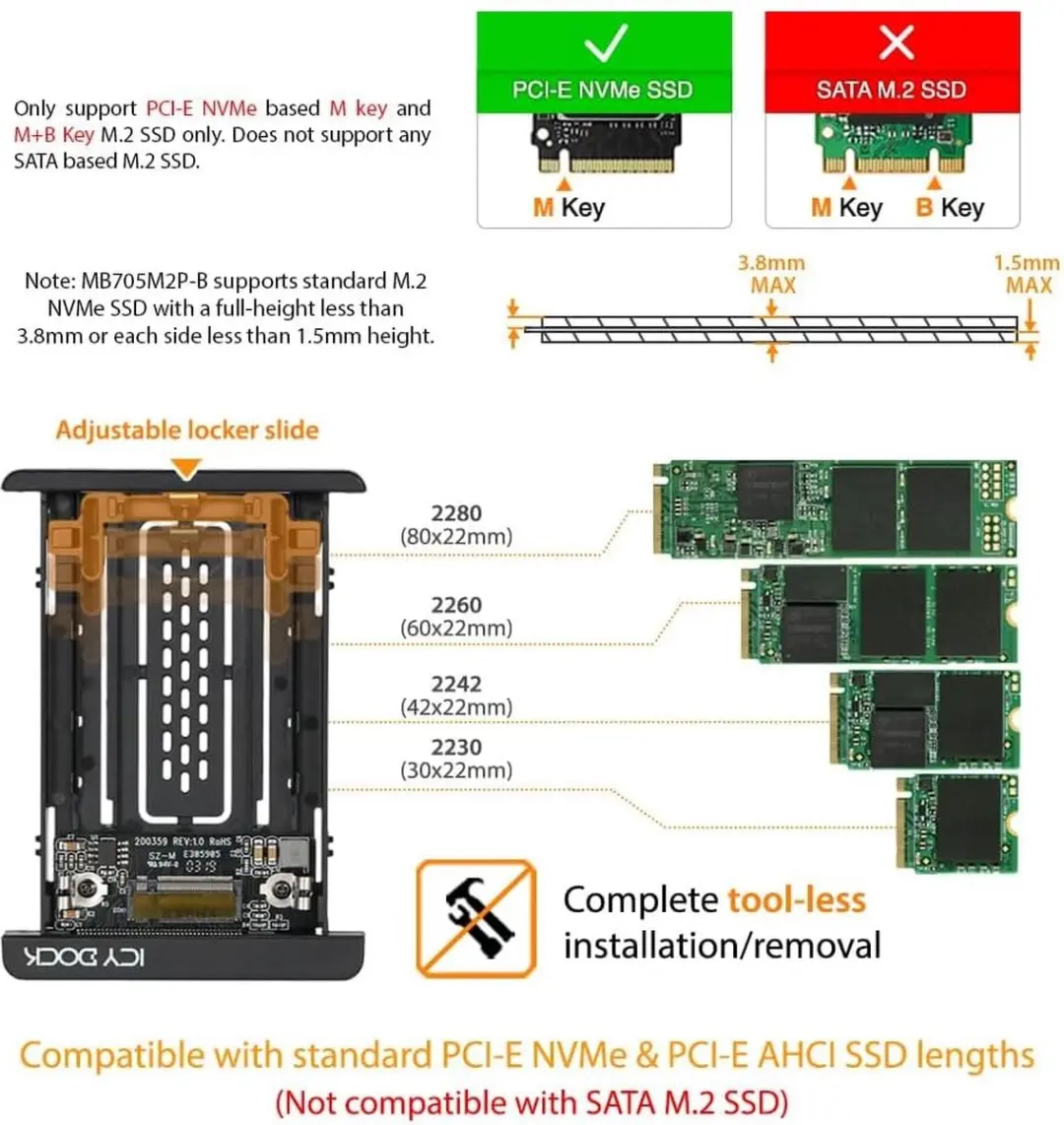 Icy Dock MB705M2P-B M.2 SSD Behuizing - Zwart