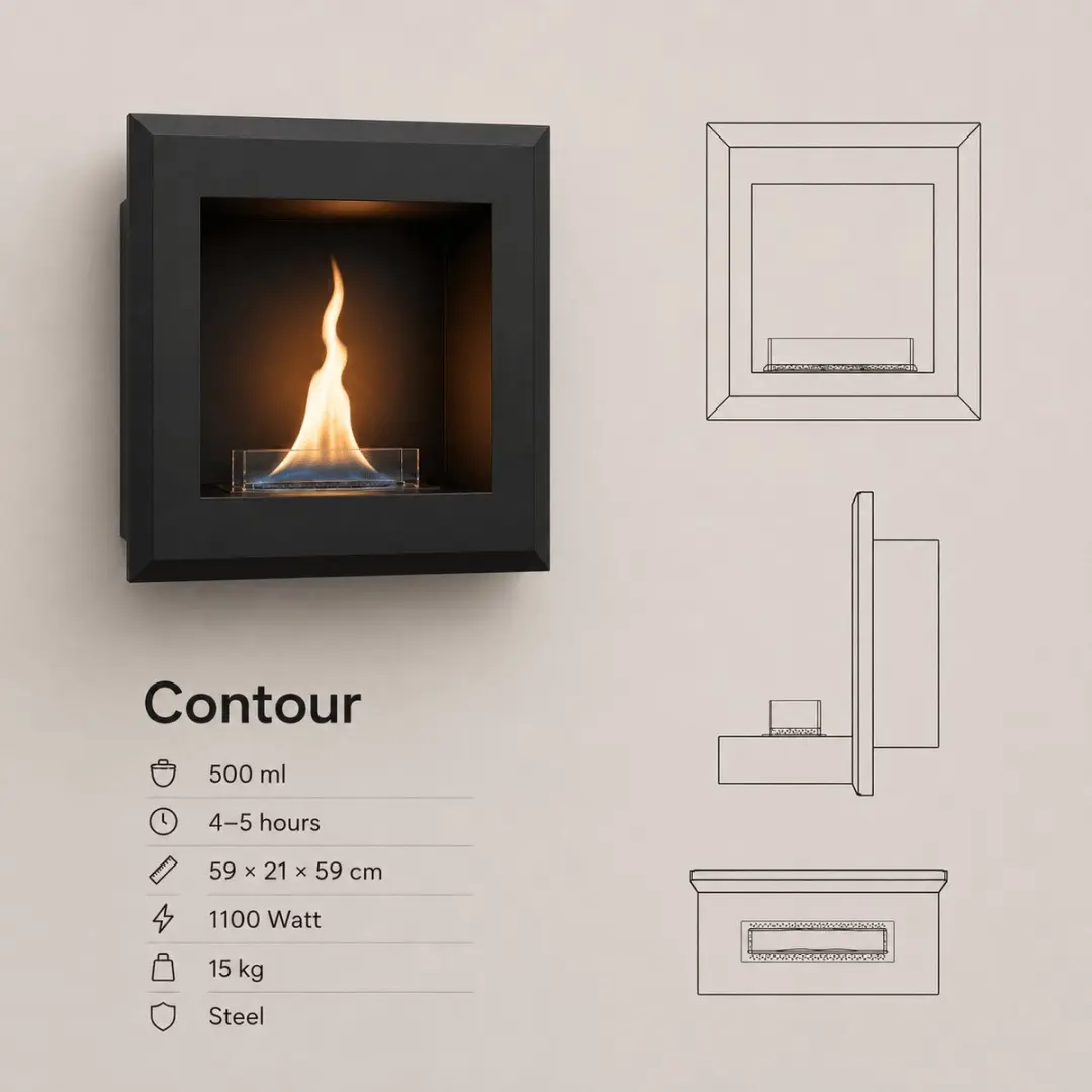 Tenderflame Contour Haard - 1100W - Zwart - afbeelding 2 van 6