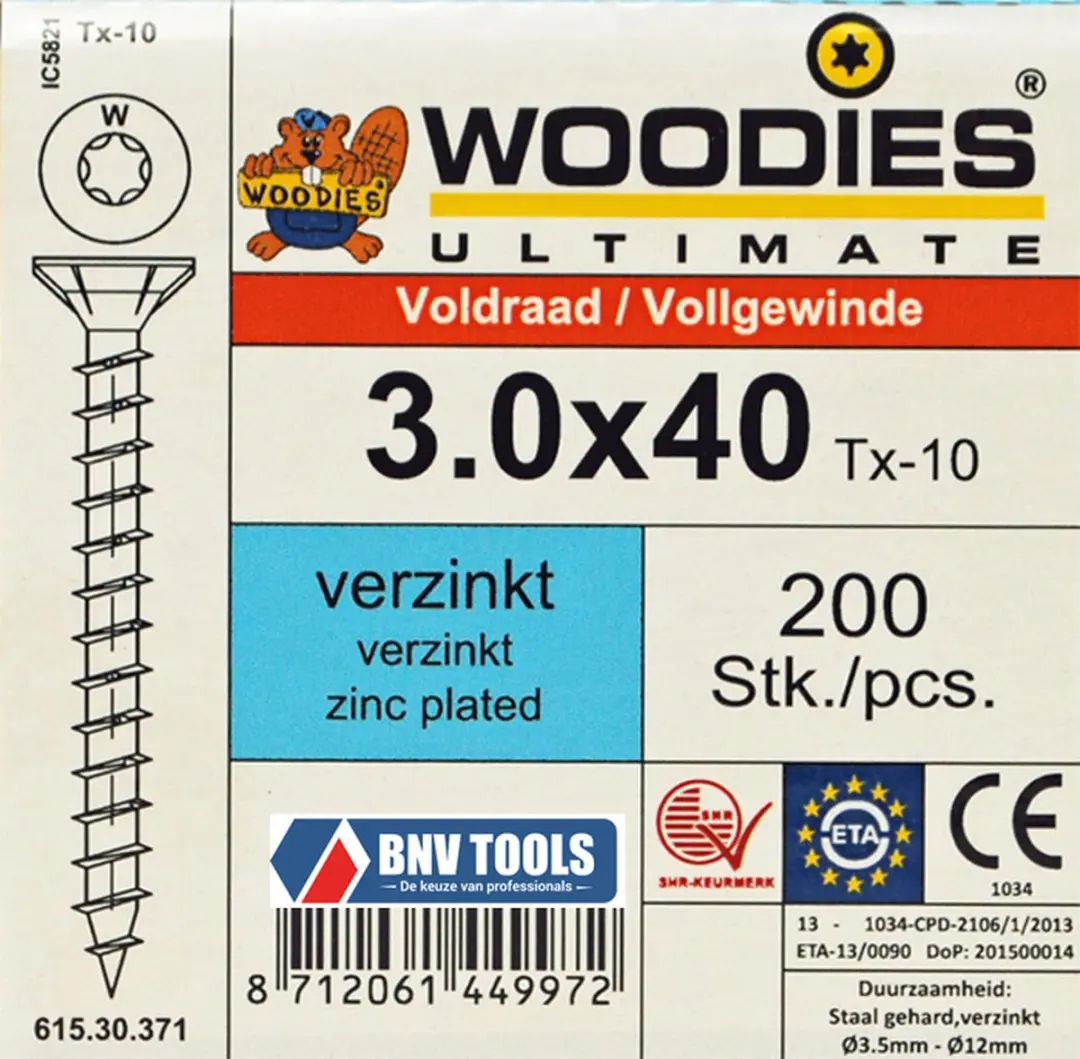 Woodies Ultimate Torx Platverzonkenkopschroef 3x40 - 200 Stuks - Grijs - afbeelding 6 van 6
