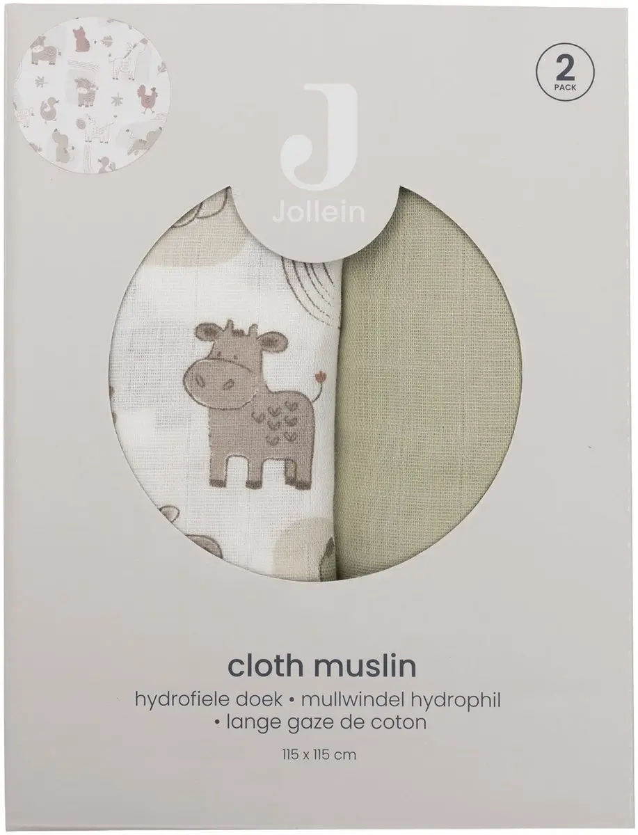Jollein Hydrofiele Doek Large Barn Buddies - 115x115cm - 2 Stuks