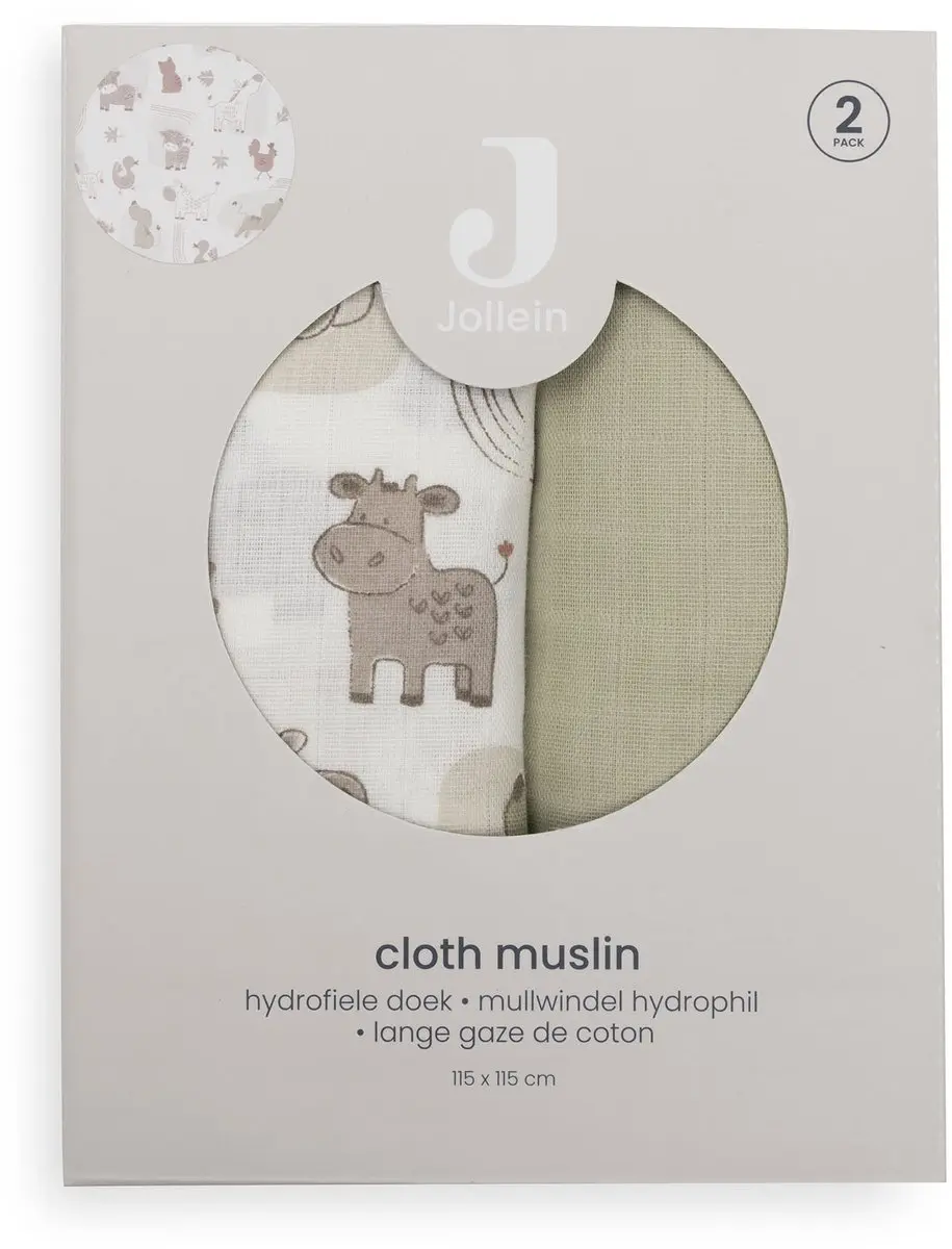 Jollein Hydrofiele Doek Large Barn Buddies - 115x115cm - 2 Stuks - afbeelding 6 van 6