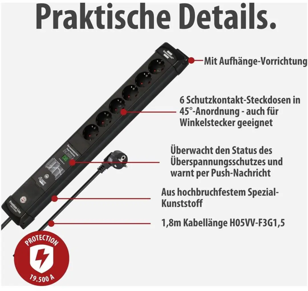 Brennenstuhl Connect Premium-Line WiFi Stekkerdoos 6x - 26.000A - Zwart