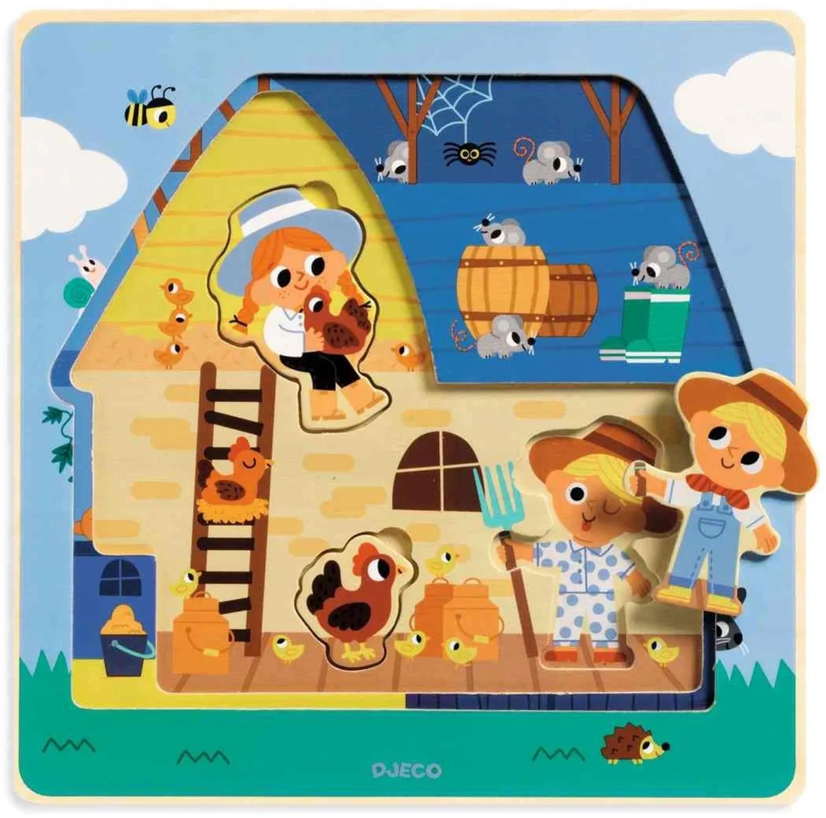 Djeco Chez Moo Houten Puzzel 10 Stuks - Meerkleurig - afbeelding 2 van 4
