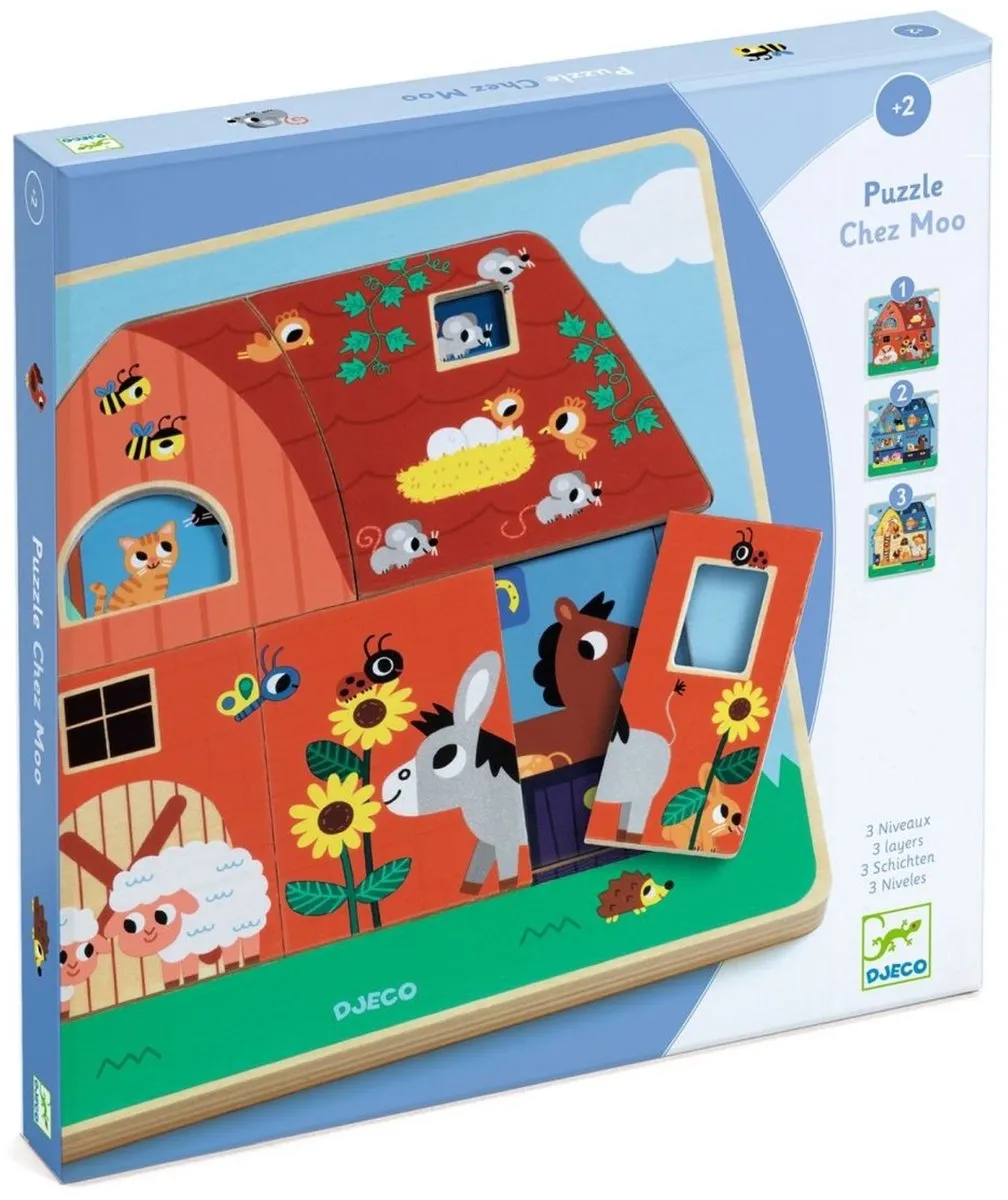 Djeco Chez Moo Houten Puzzel 10 Stuks - Meerkleurig - afbeelding 3 van 4