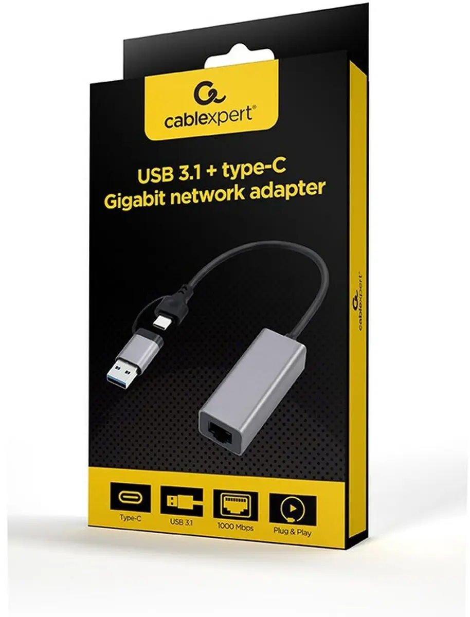Cablexpert USB 3.1 Gigabit Netwerkadapter - Grijs/Zwart
