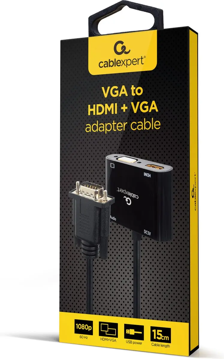 Cablexpert VGA naar HDMI Adapterkabel 0,15m - Zwart