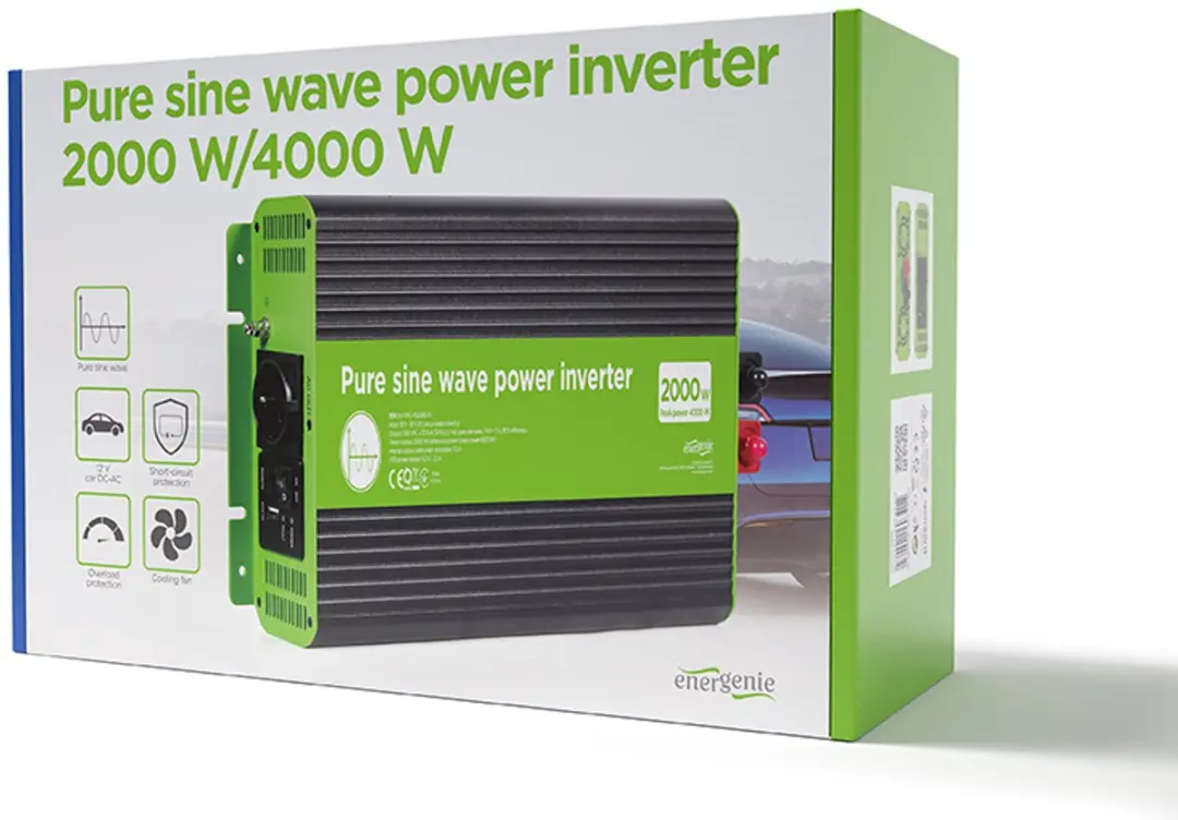 Energenie EG-PWC-PS2000-01 Omvormer 2000W - Zwart/ Groen
